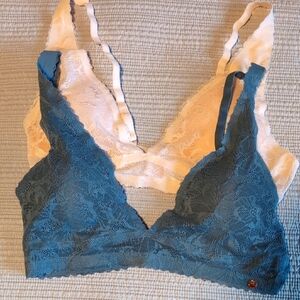 Danskin Blue and Cream Lace Bralette with Plunging V-Neckline